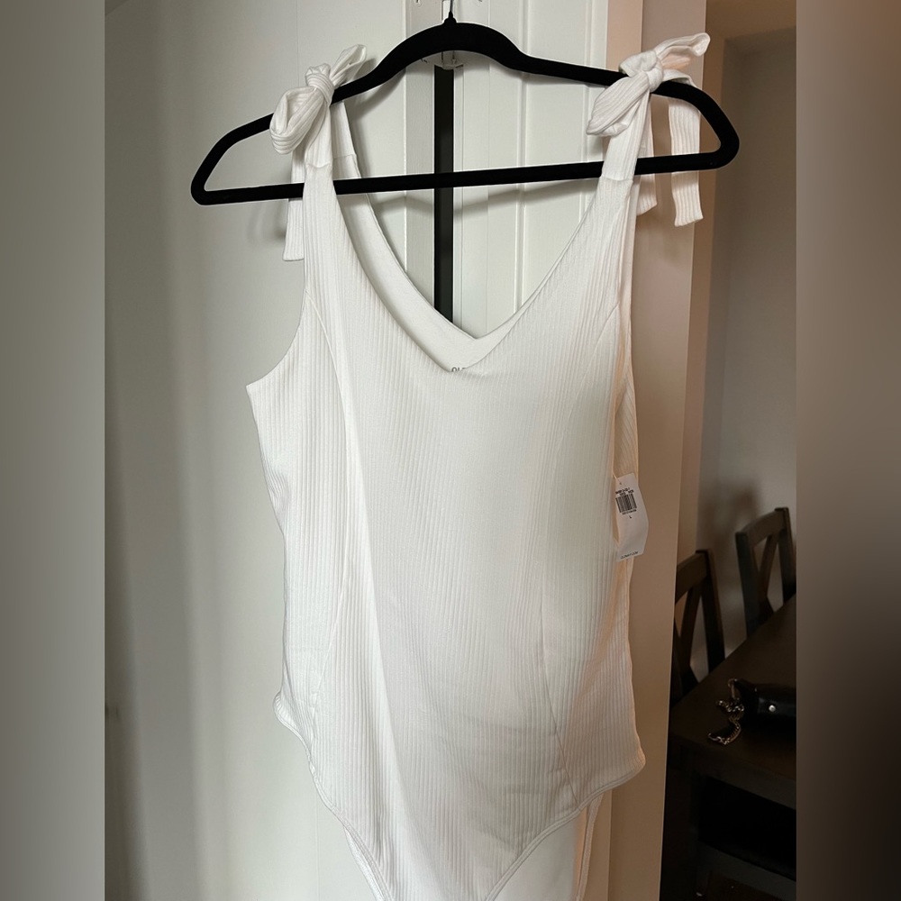 Ribbed Body Suit with Tie Shoulder Detail NWT